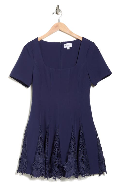 Milly Joy Short Sleeve Lace Godet Minidress In Blue