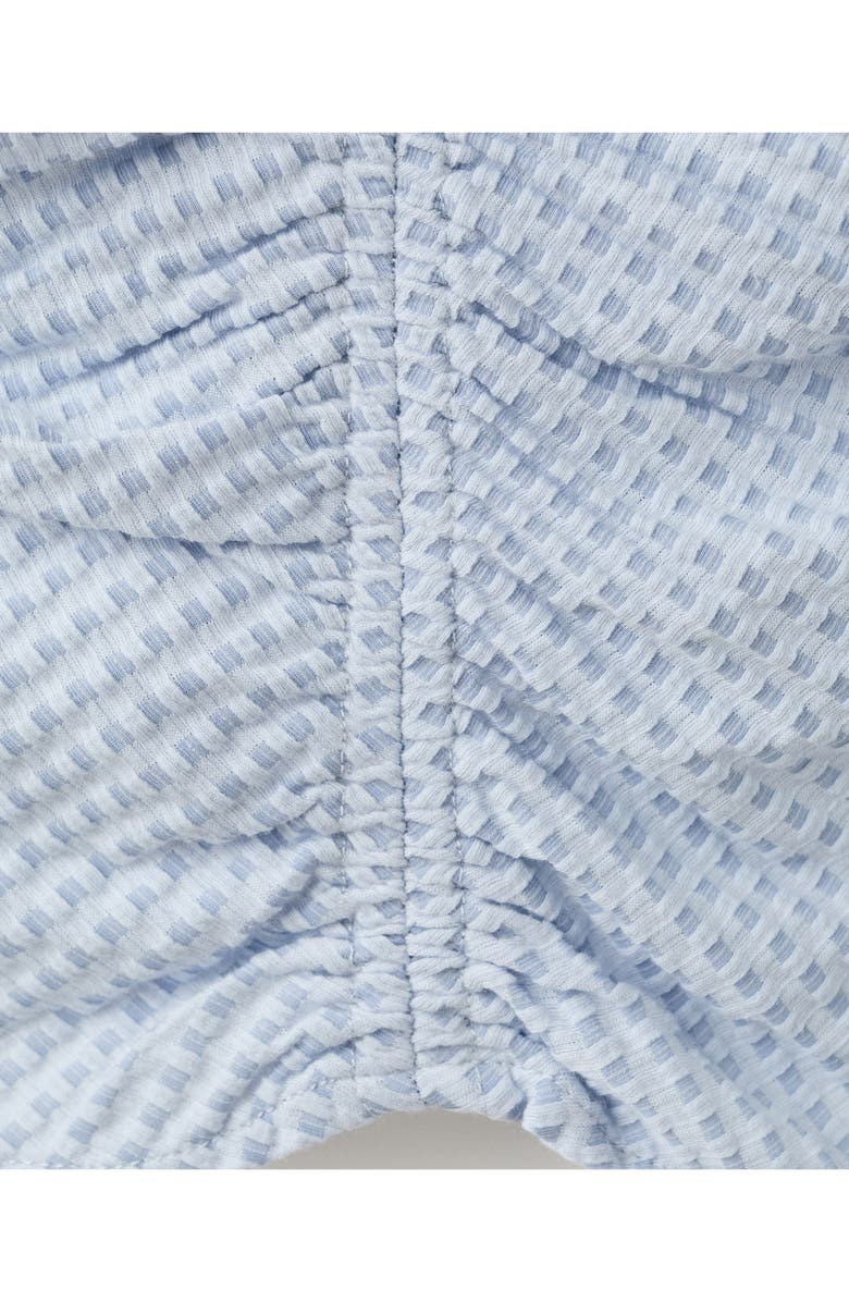 MANGO Micro Check Ruched Cotton Blend Top, Alternate, color, Sky Blue