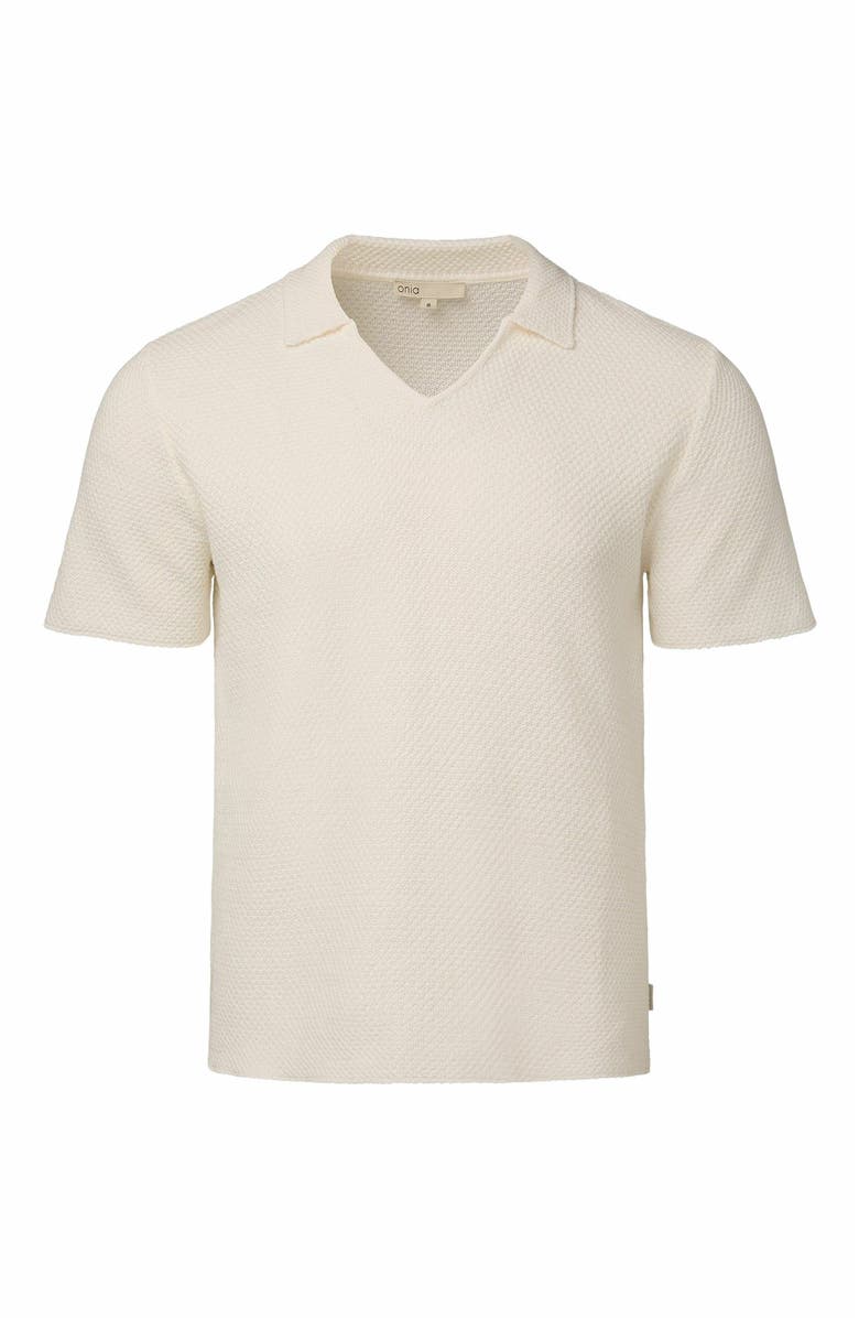 Onia Cotton Crochet Johnny Collar Polo, Alternate, color, White