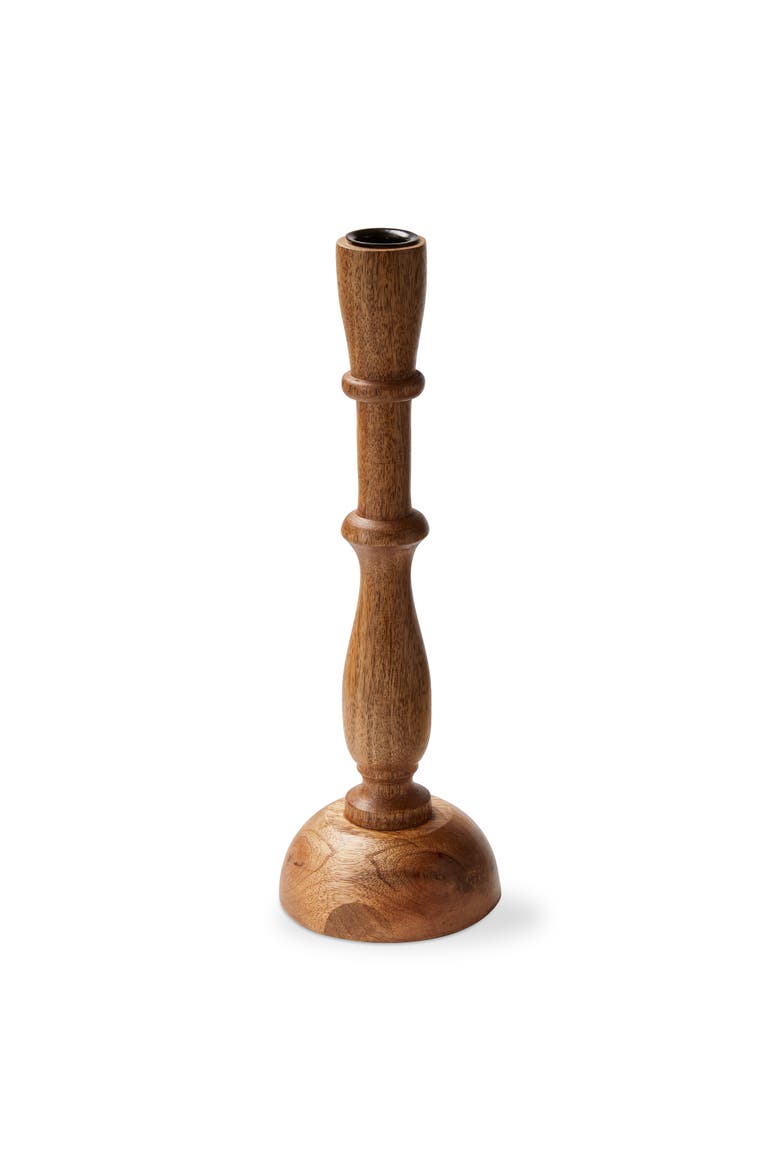 Natural Mango Wood and Metal Tara Taper Candle Holder, Main, color, Brown