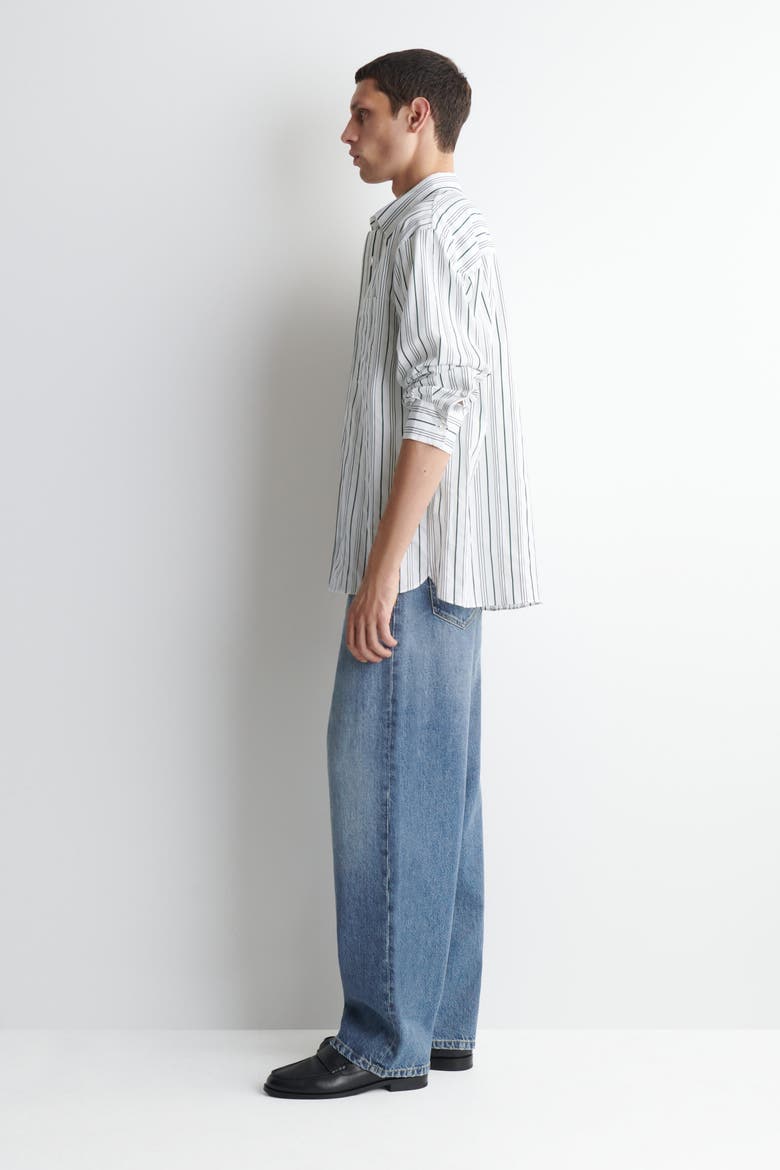 Oversized Striped Cotton-poplin Shirt, Alternate, color, WHITE / GREEN / STRIPED