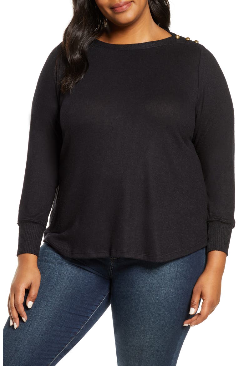 Cozy Button Detail Brushed Sweater, Main, color, BLACK