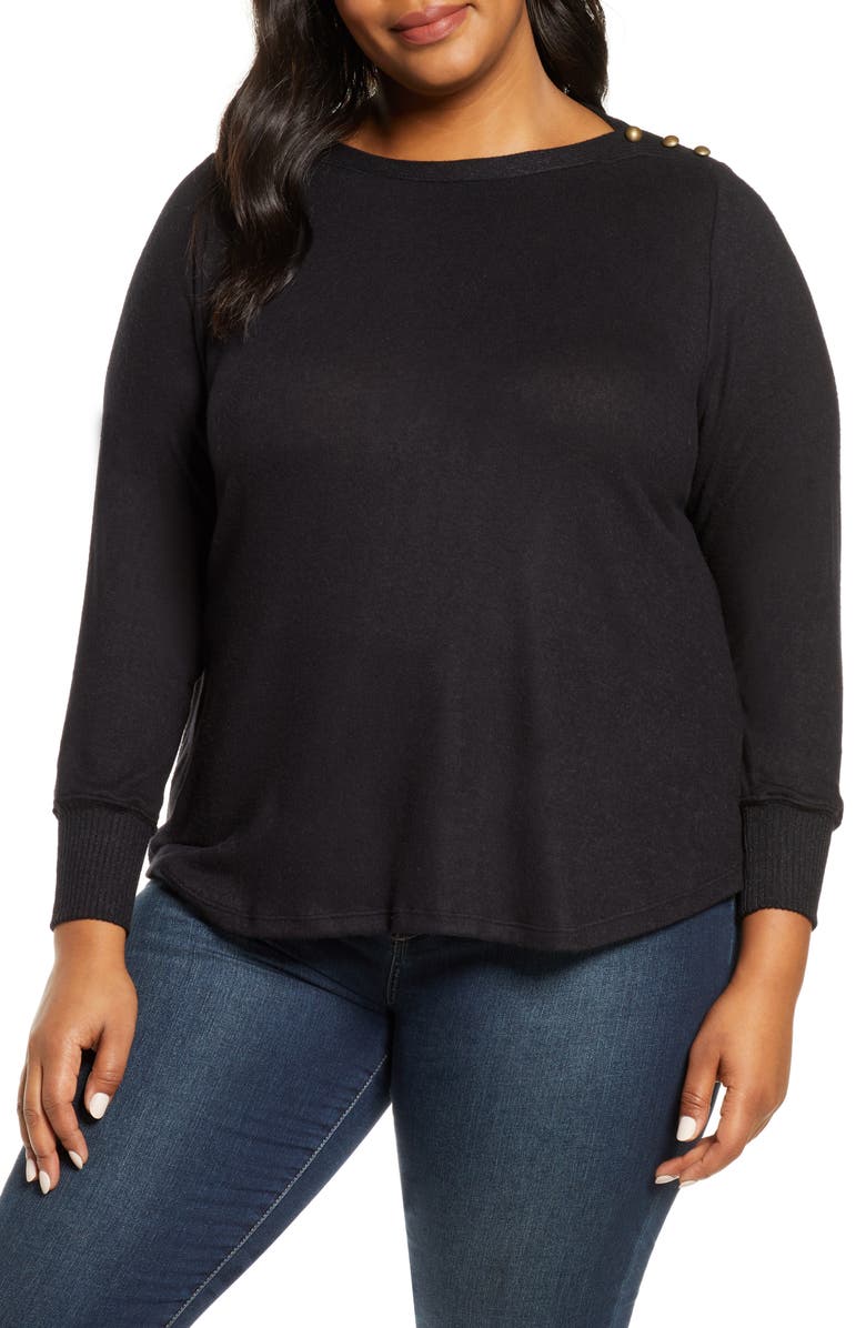 Bobeau Cozy Button Detail Brushed Sweater, Main, color, 