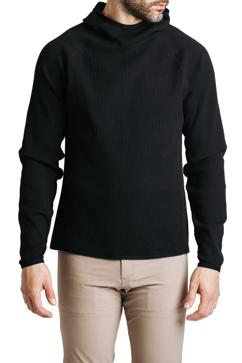 Venture Waffle Performance Pullover Hoodie, Main, color, BLACK