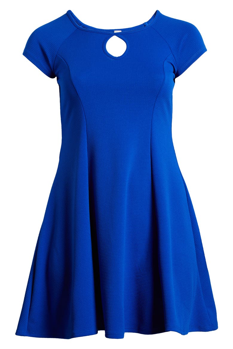 Keyhole Cutout Fit & Flare Dress, Alternate, color, BLUE