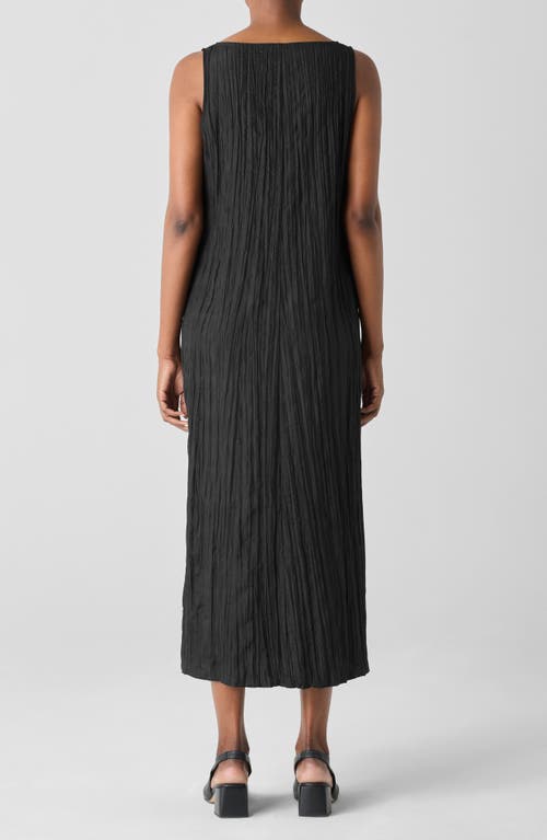Eileen Fisher Tiered Sleeveless Crinkled Midi Dress In Black