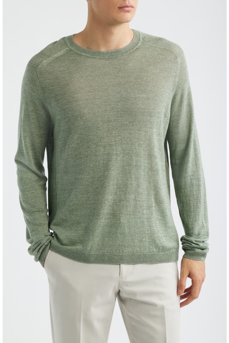 Cormack Long Sleeve Crewneck Linen & Silk Pullover, Main, color, SAGE