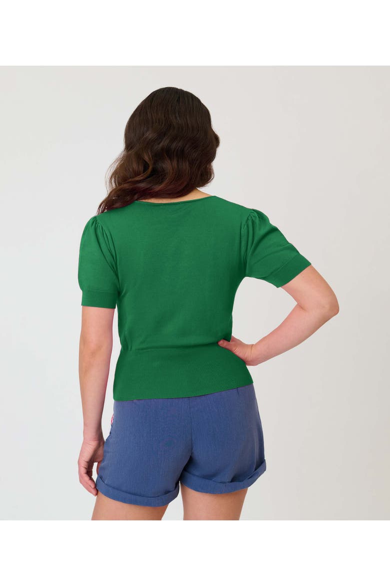 1950s Short Sleeve Sweater, Alternate, color, Green Solid