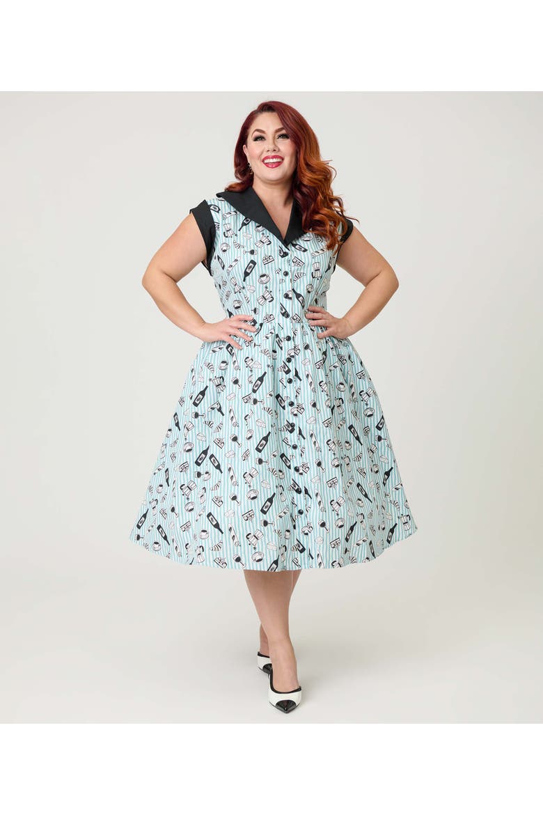 Plus Size Cafe Swing Dress, Main, color, Blue Striped Café Print
