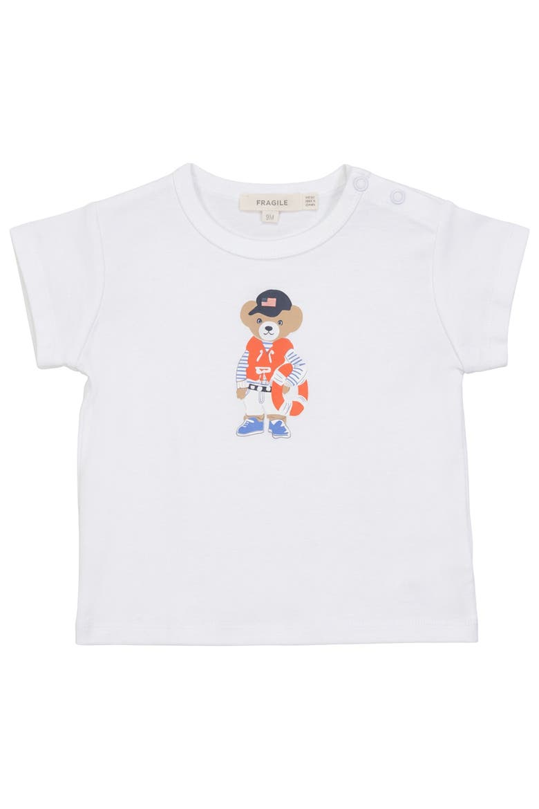 Cotton Short Sleeve Bear Print Tshirt, Main, color, White