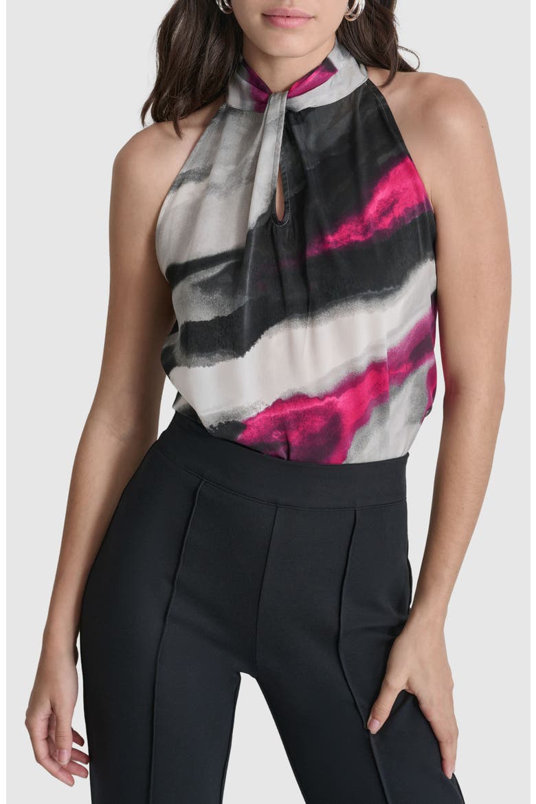 Abstract Print Sleeveless Satin Top, Main, color, GREY GEODE