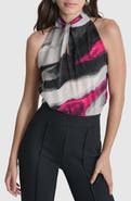 DKNY Abstract Print Sleeveless Satin Top