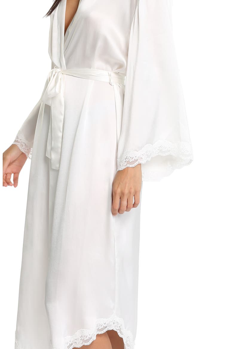 Camille Lace Trim Silk Robe, Alternate, color, IVORY