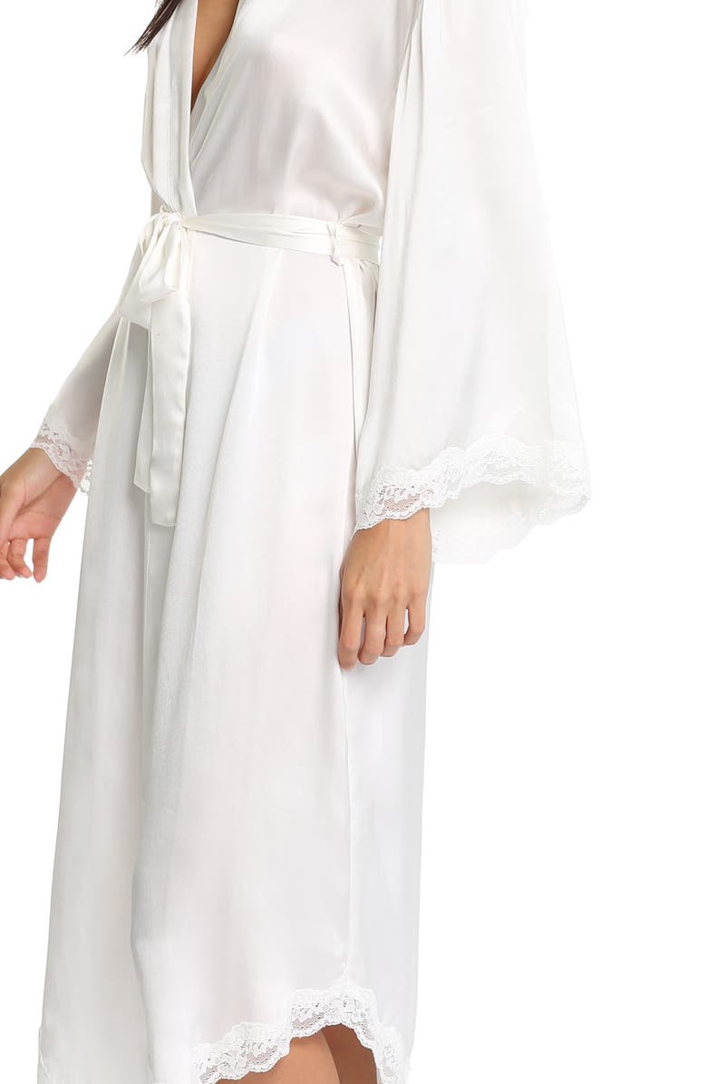 Papinelle Camille Lace Trim Silk Robe, Alternate, color, Ivory