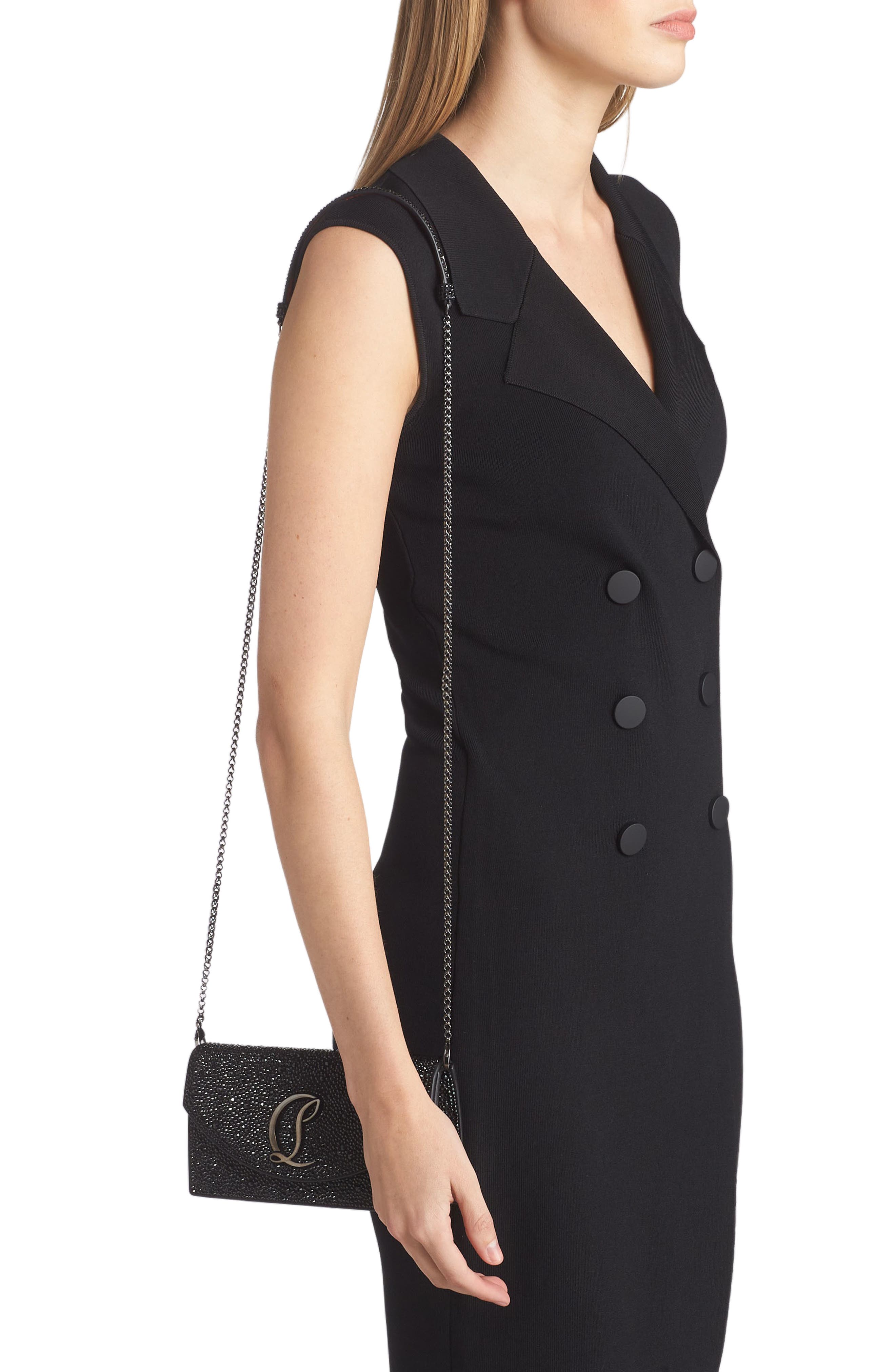 Christian Louboutin Small Loubi54 Strass Clutch, Alternate, color, Black/ Gun Metal