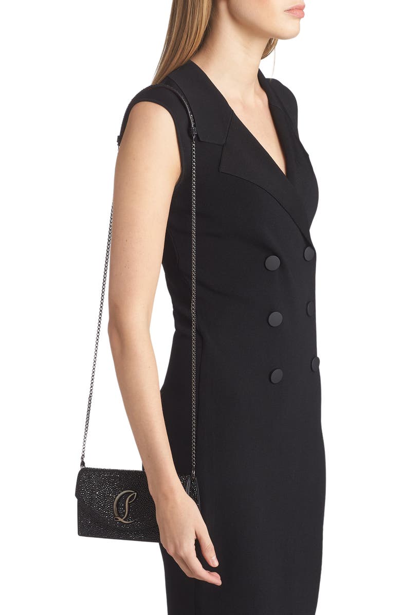 Christian Louboutin Small Loubi54 Strass Clutch, Alternate, color, Black/ Gun Metal