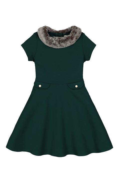 Baby Girls' Fit and Flare Ponte Dress with Faux Fur, Infant