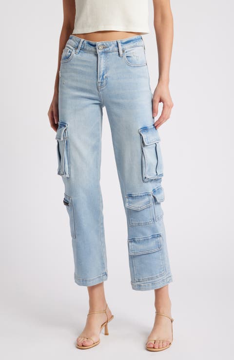 Mid Rise Ankle Straight Leg Cargo Jeans