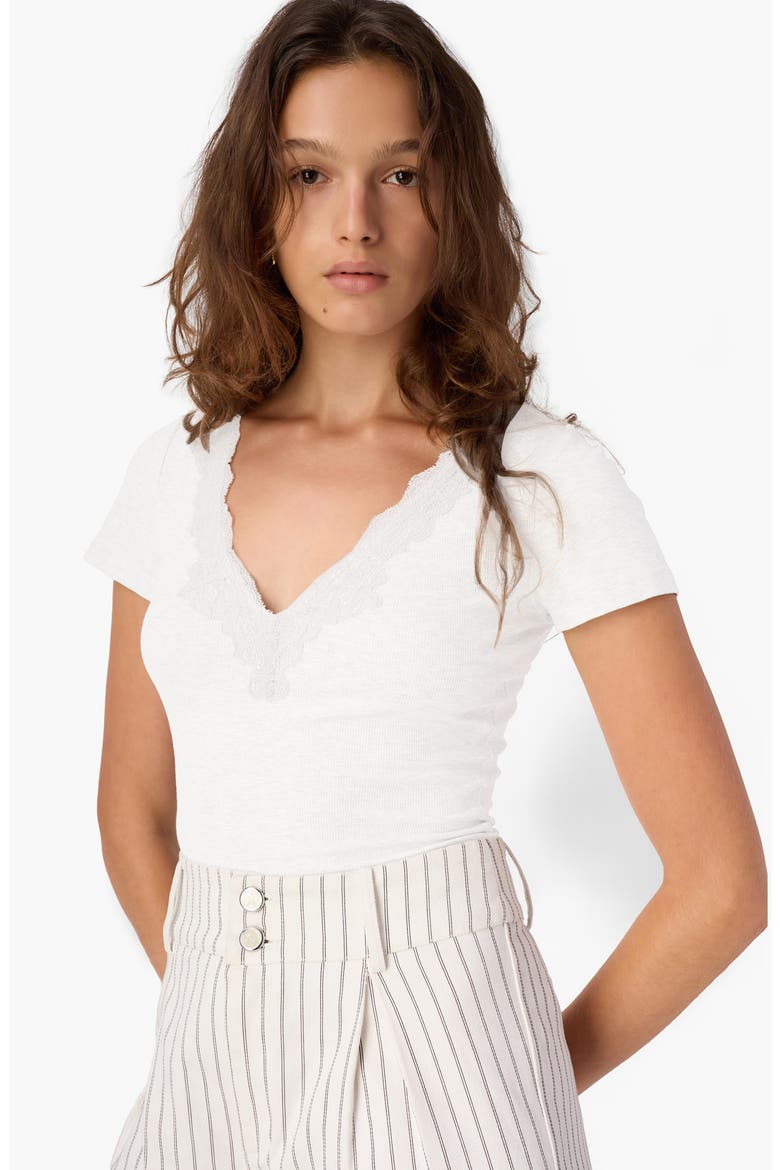 Sana Lace Trim Rib T-Shirt, Alternate, color, WHITE
