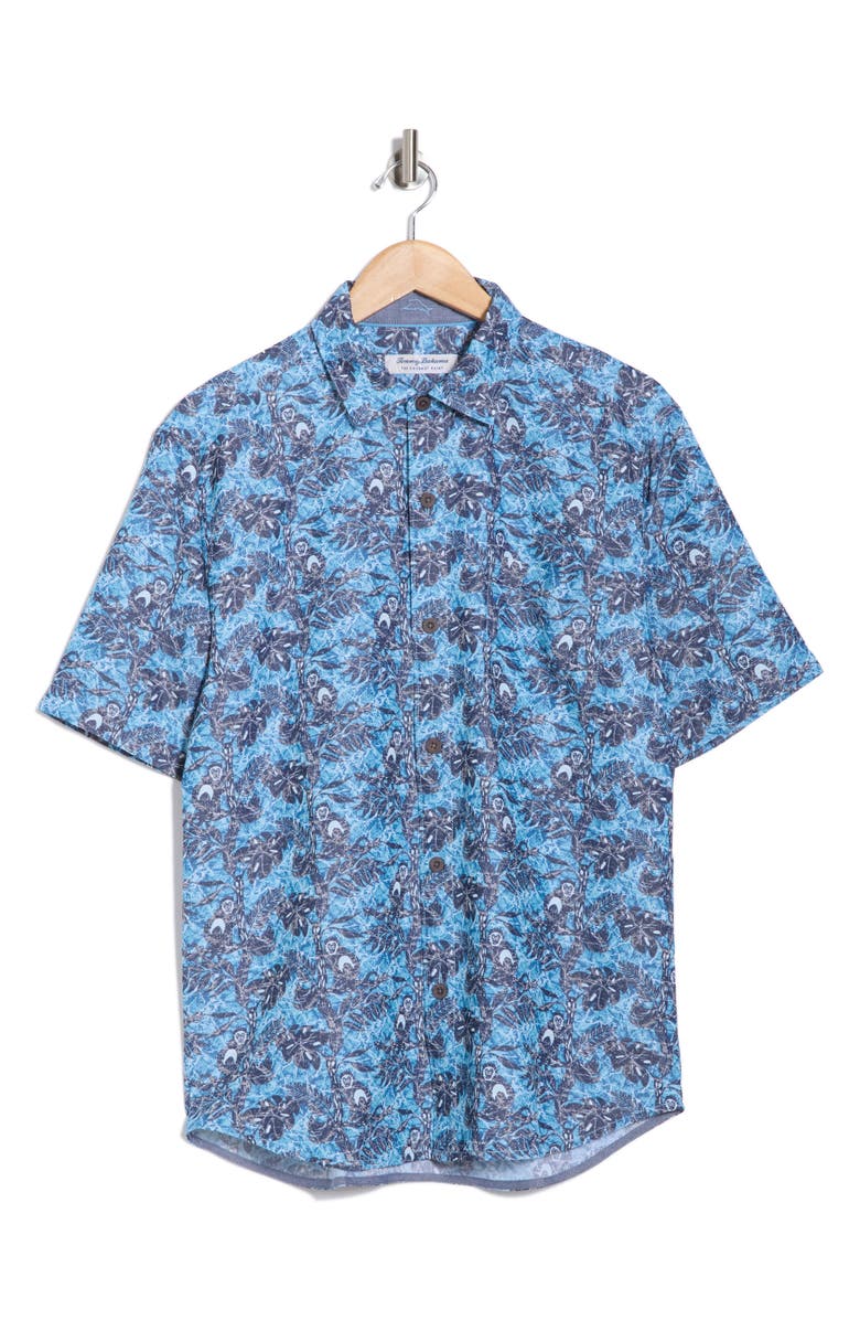 Tommy Bahama Coconut Point Capuchin Vines Short Sleeve Button-Up Shirt, Alternate, color, Pool Tile