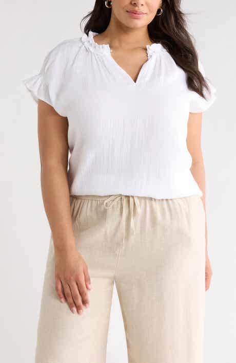 Ruffle Accent Cotton Gauze Top