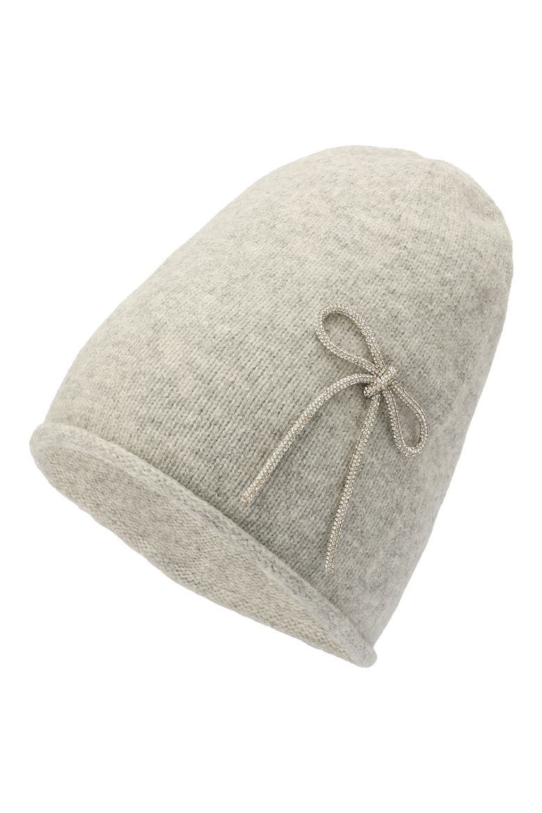 Embellished Bow Beanie, Alternate, color, QUARRY GREY
