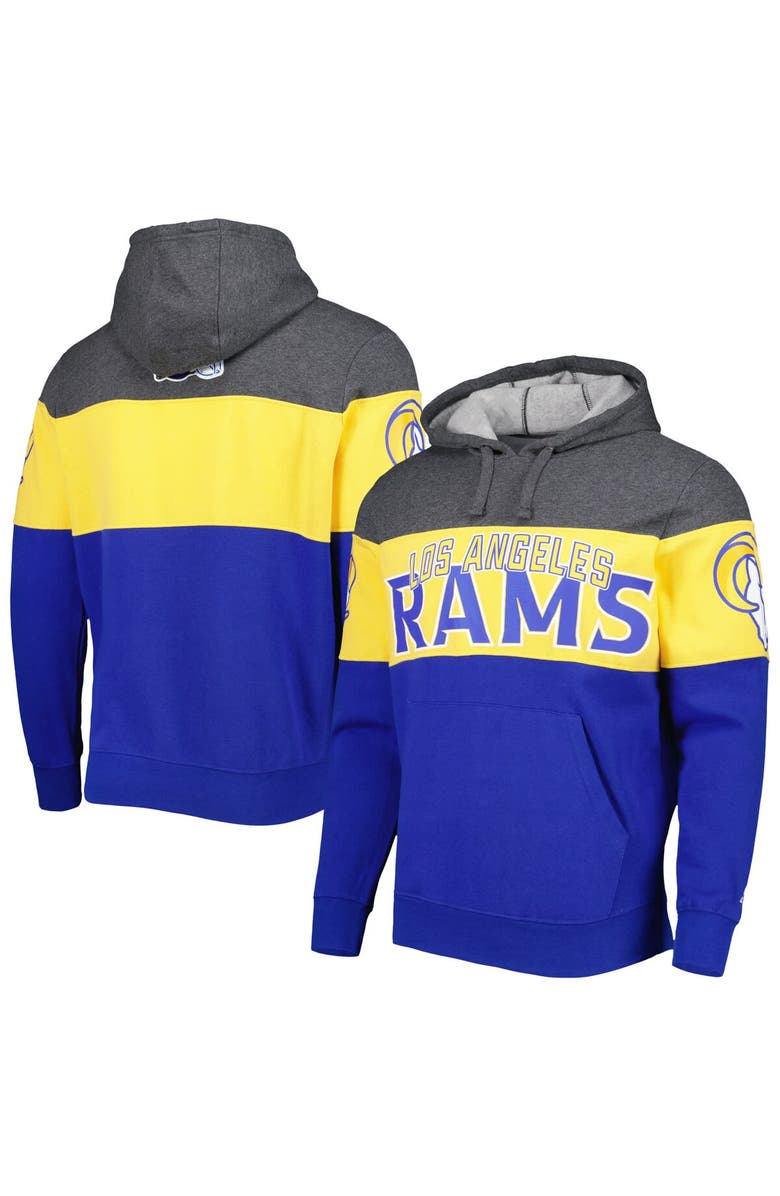 STARTER Men's Starter Heather Charcoal/Royal Los Angeles Rams Extreme Pullover Hoodie, Main, color, Heather Gray