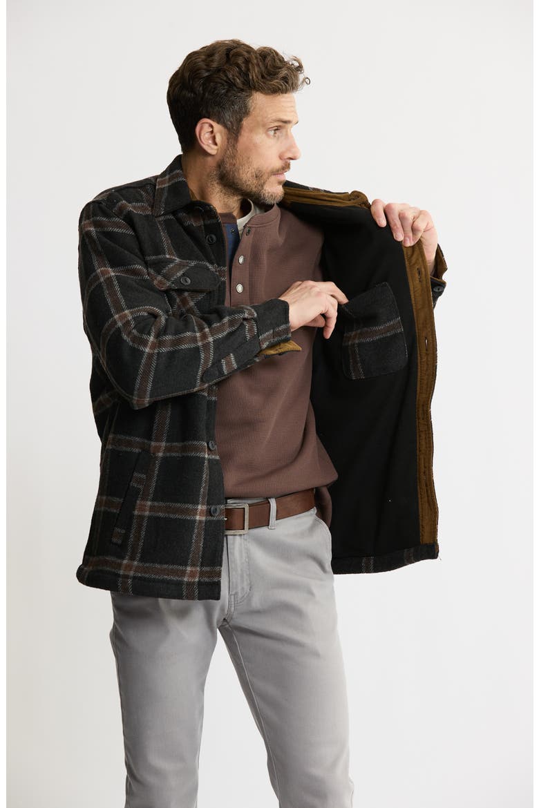Plaid Shirt Jacket with Faux Fur Lining, Alternate, color, BLACK PLAID