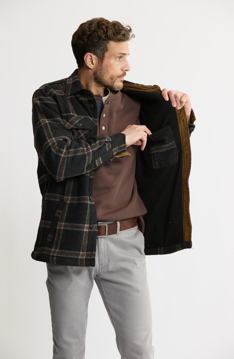 JACHS Plaid Shirt Jacket with Faux Fur Lining, Alternate, color, Black Plaid