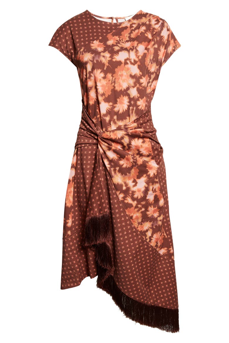 Desert Flower Mixed Print Asymmetric Hem Cotton Dress, Alternate, color, RUST MULTI