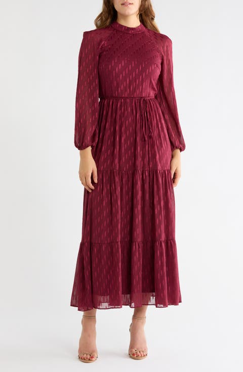 Mock Neck Long Sleeve Maxi Dress