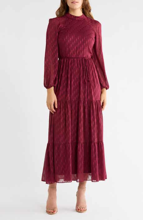 Mock Neck Long Sleeve Maxi Dress