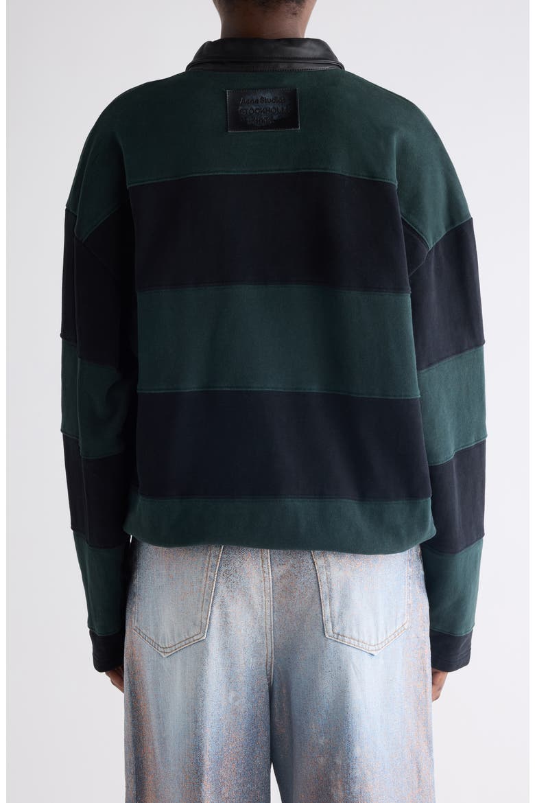 Striped Organic Cotton Fleece Polo Sweatshirt, Alternate, color, FOREST GREEN/ BLACK