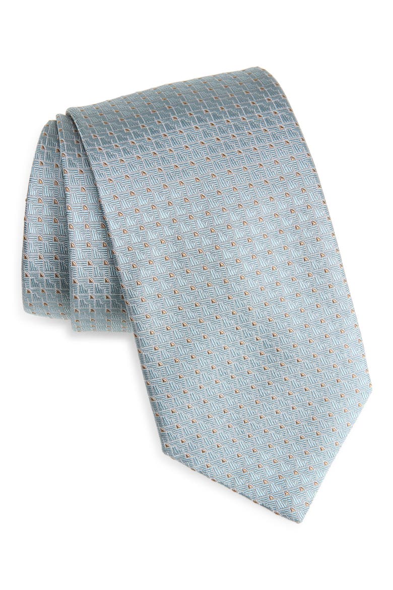 Geometric Silk Tie, Main, color, LIGHT GREEN