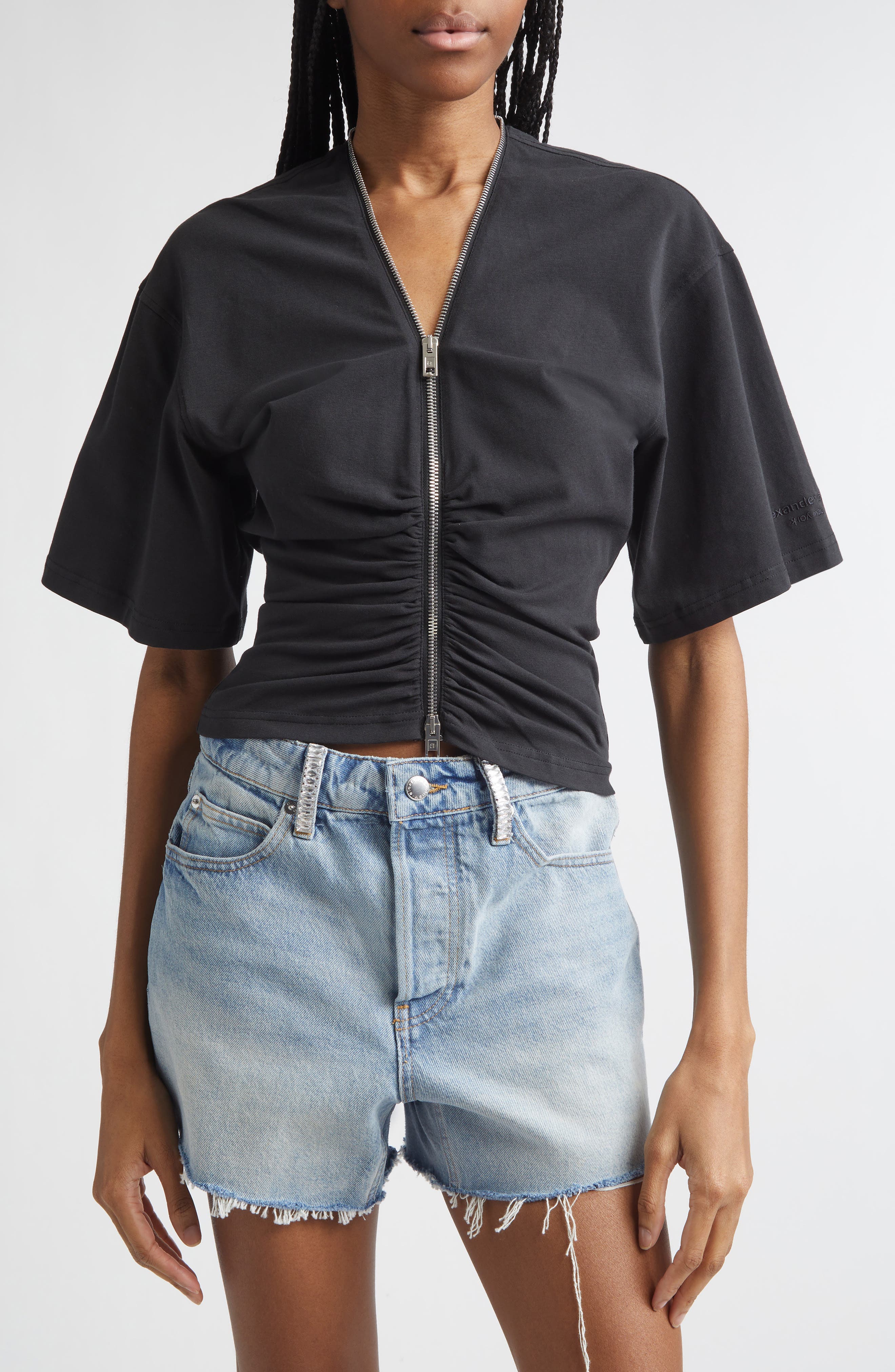 Ruched Knit Zip Top
