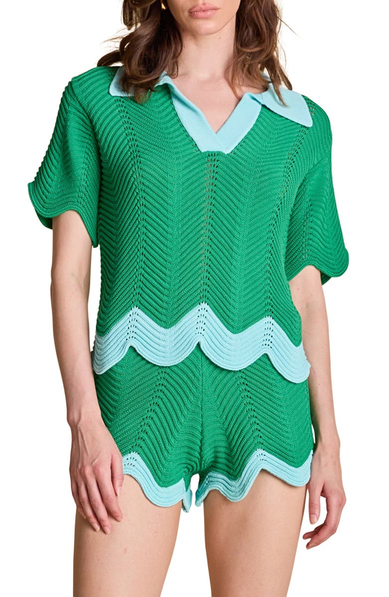 English Factory Scallop Short Sleeve Knit Polo, Main, color, 