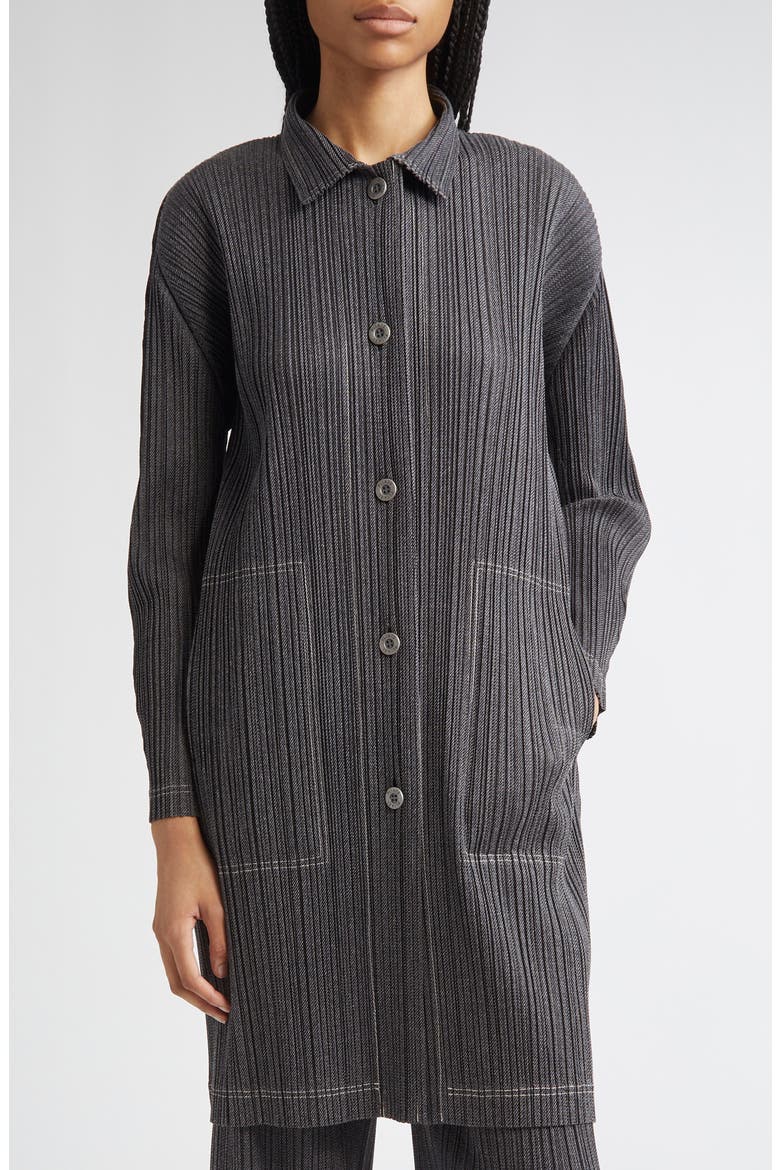 Trompe l'Oeil Pleated Shirt Jacket, Main, color, BLACK