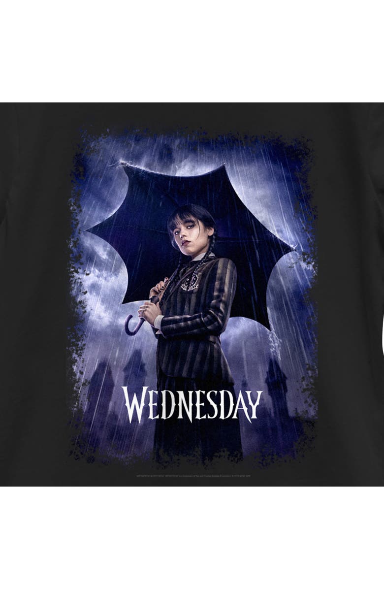 WEDNESDAY Girl's Wednesday Character Poster Graphic T-Shirt, Alternate, color, Black