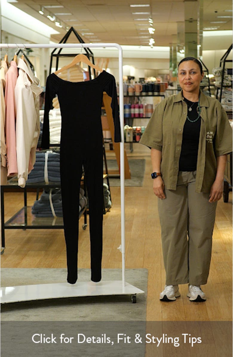 Off the Shoulder Long Sleeve Stirrup Jumpsuit, sales video thumbnail