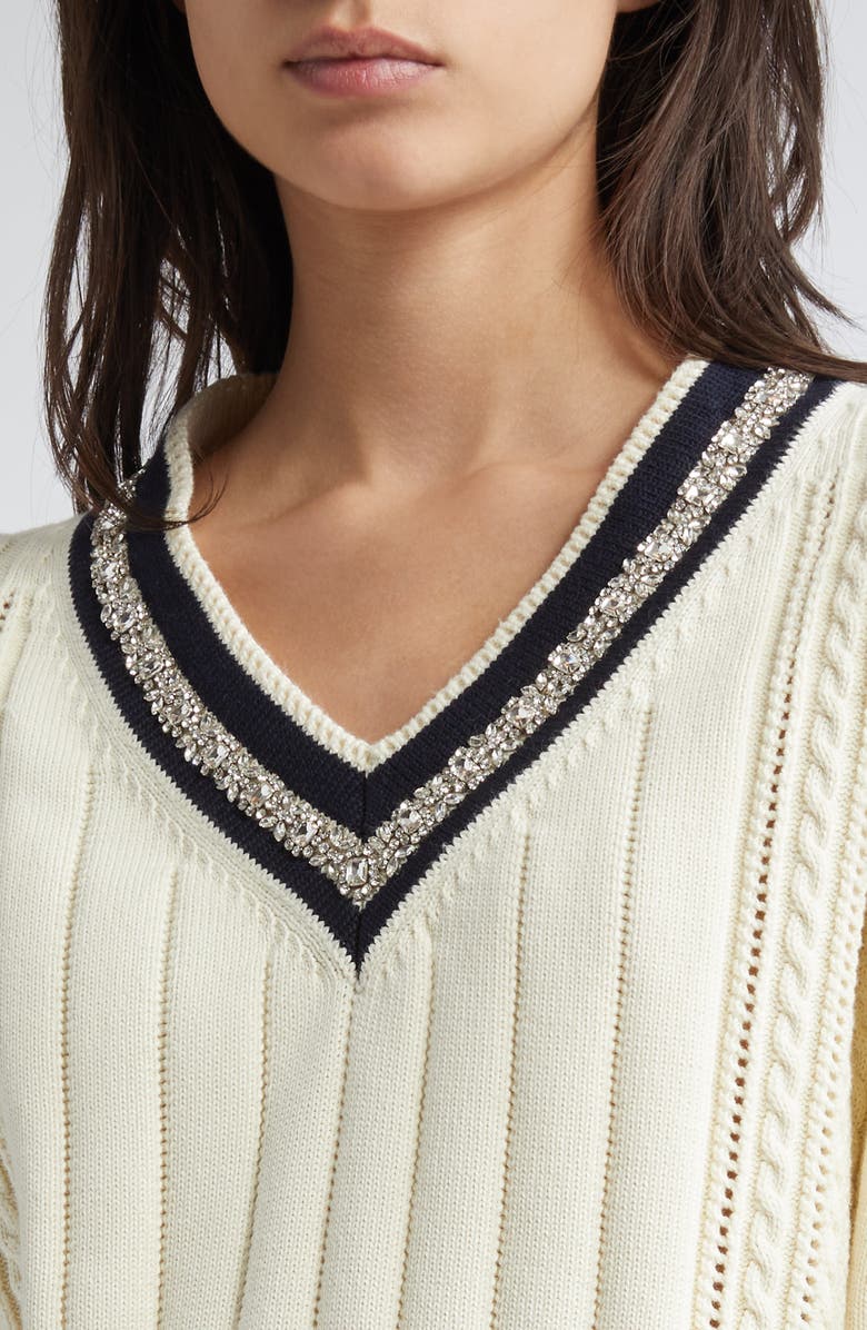 Golden Goose Varsity Crop Sweater, Alternate, color, Heritage White/ Dark Blue