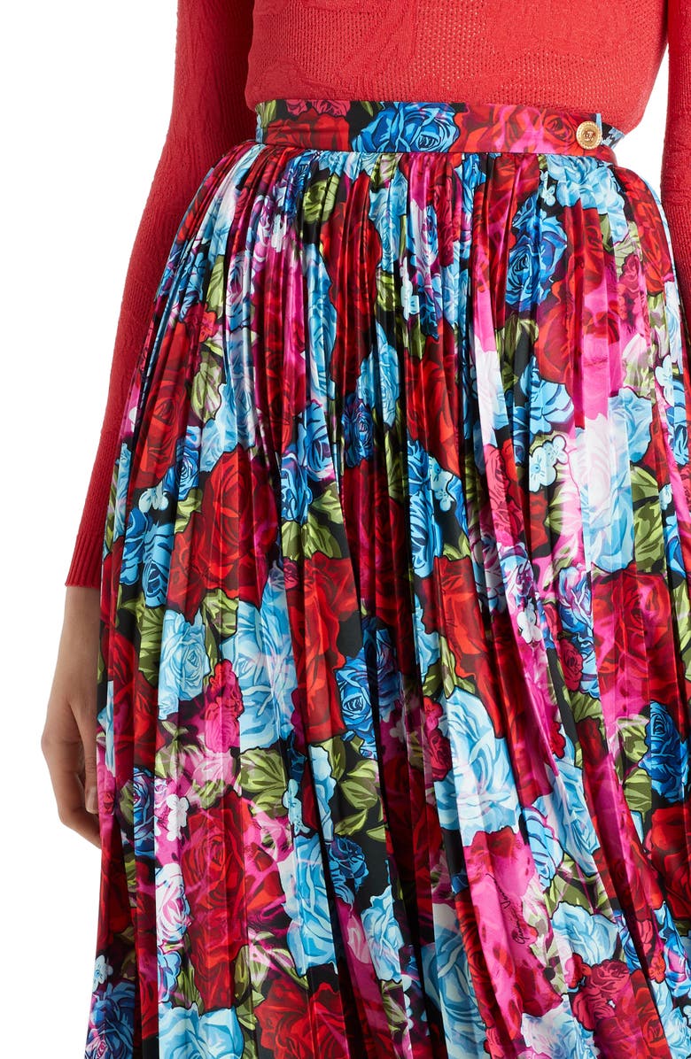 Versace Pleated Floral Print Midi Skirt, Alternate, color,