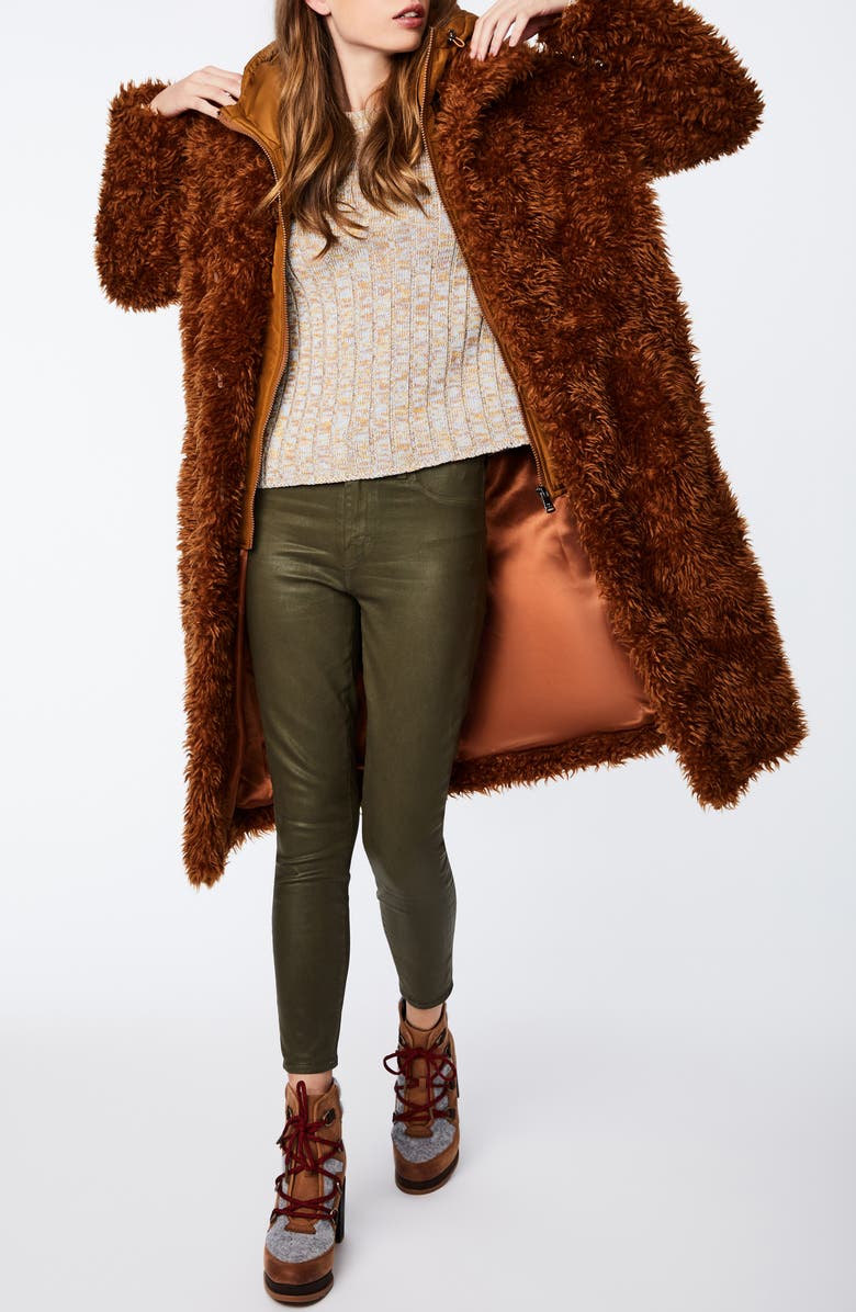 Bernardo Shaggy Faux Fur Coat with Removable Hooded Insert, Alternate, color,