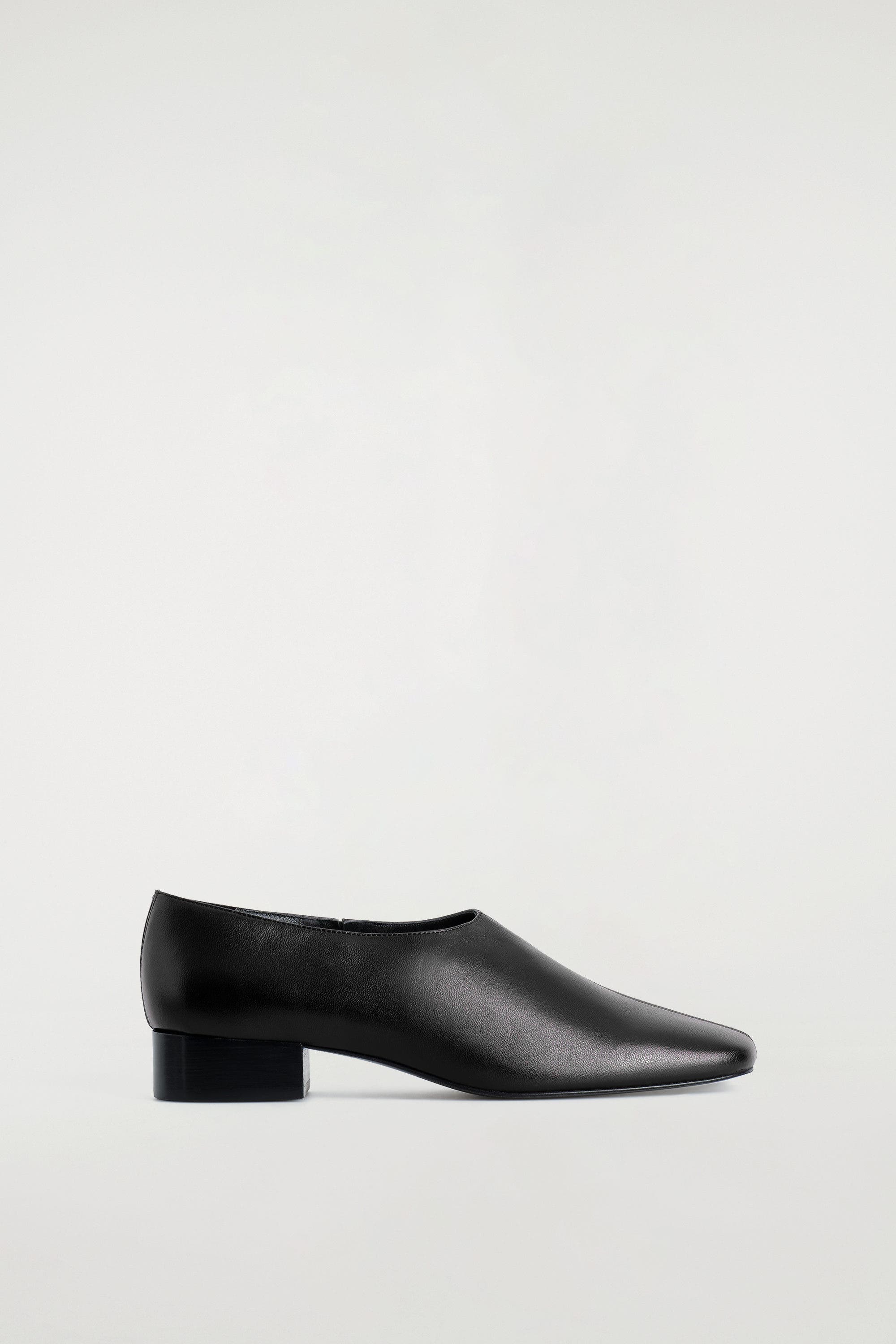 COS Square-Toe Leather Heeled Shoes, Main, color, Black