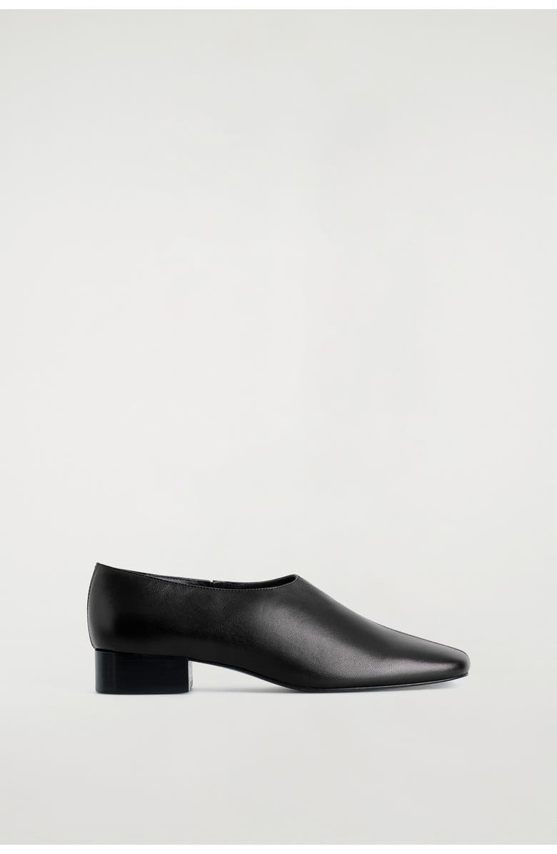 COS Square-Toe Leather Heeled Shoes, Main, color, Black
