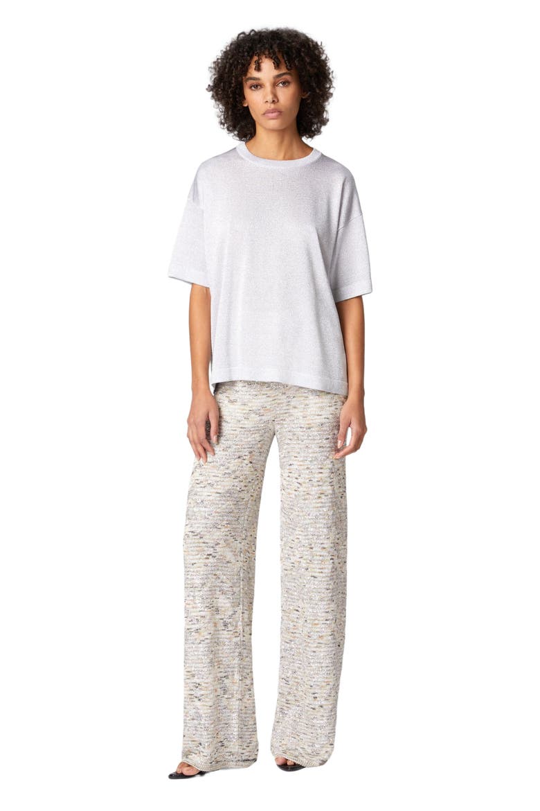 Oversized Crewneck Sweater In Lamé Viscose With Whetstone Sleeves, Alternate, color, Silver