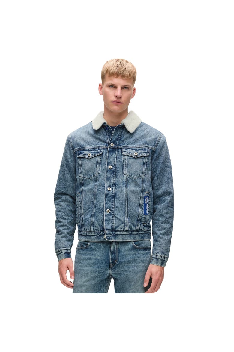 Men's Shearling Denim Jacket, Main, color, Washed Mid Blue
