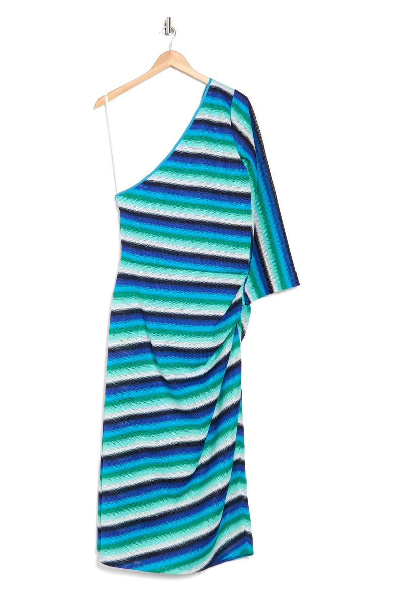 Stripe One-Shoulder Ruched Shift Dress, Alternate, color, BLUE COMBO 2
