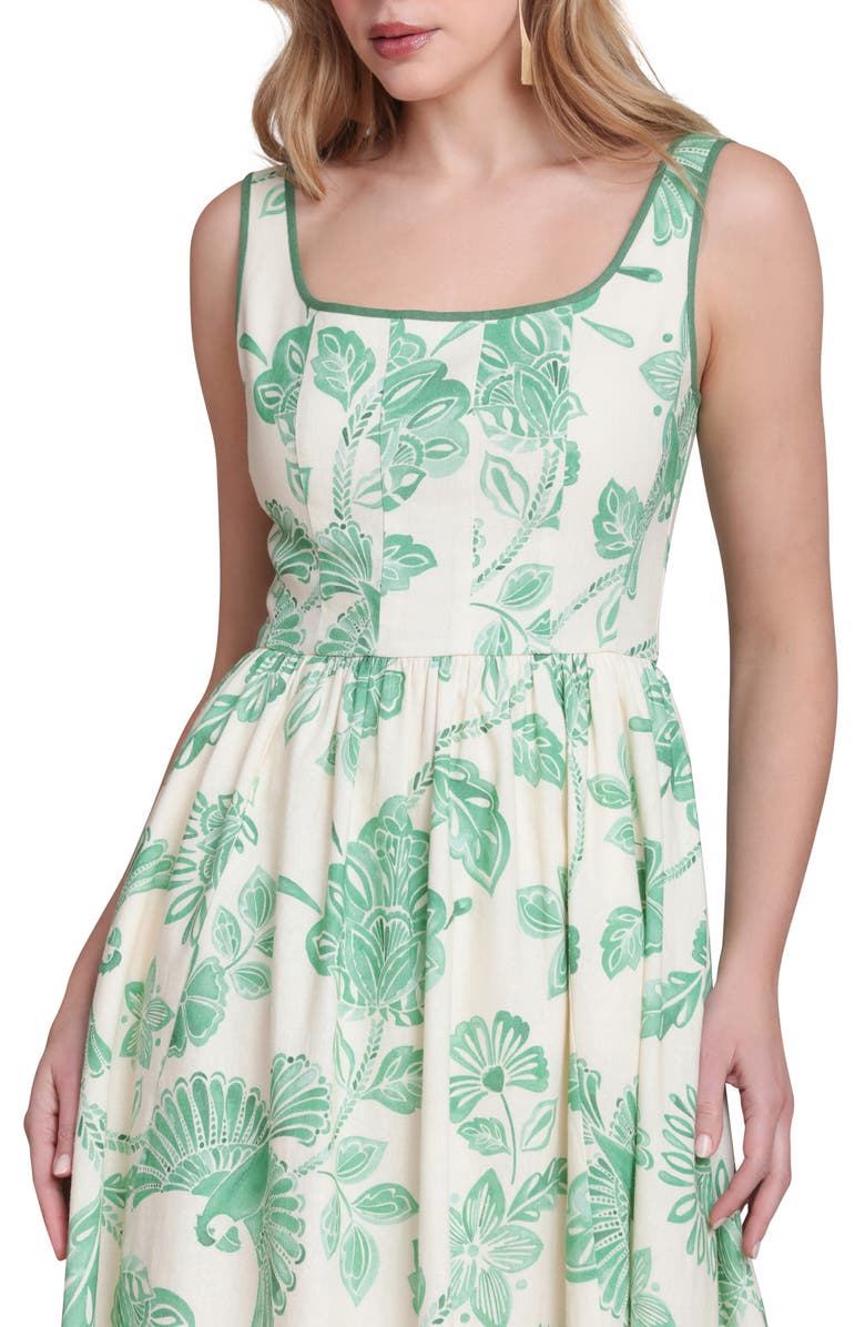 Avec Les Filles Floral Print Panel Midi Dress, Alternate, color, Parrot Fan