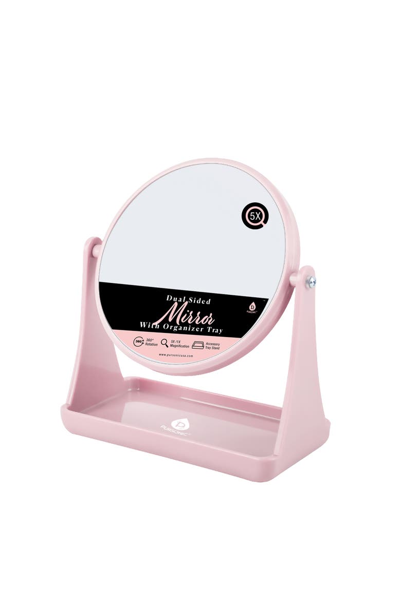 Dual Side Mirror With Organizer Tray, Alternate, color, Pink