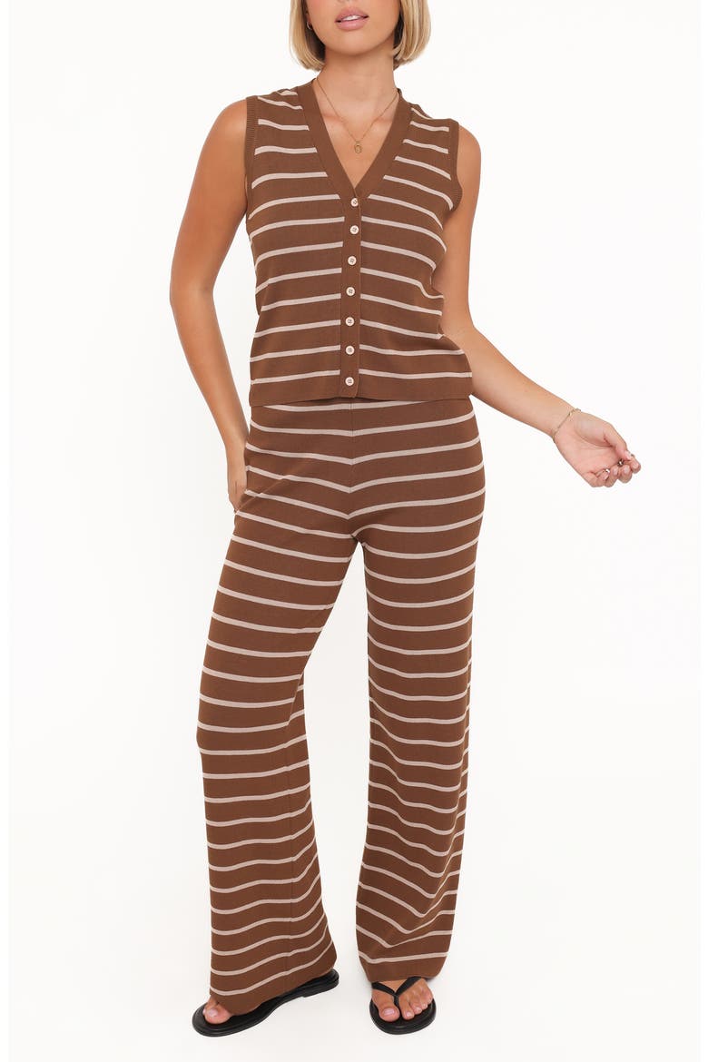 Juna Stripe Sleeveless Sweater & Pants Set, Main, color, BROWN/CREAM STRIPE